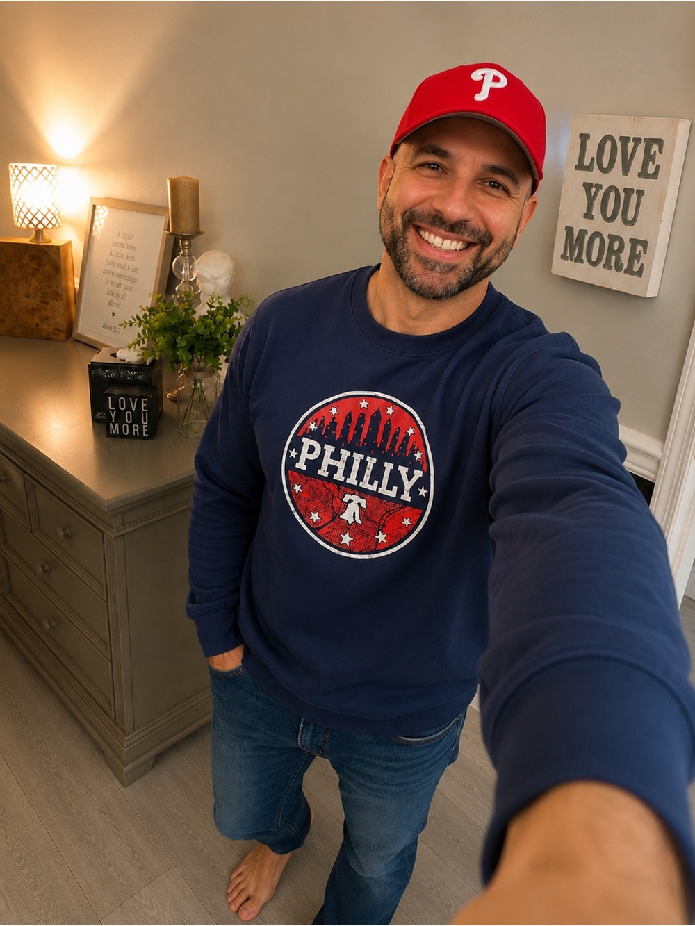 Philly Crewneck Sweatshirt Graphic Pullover Navy Blue Size Large